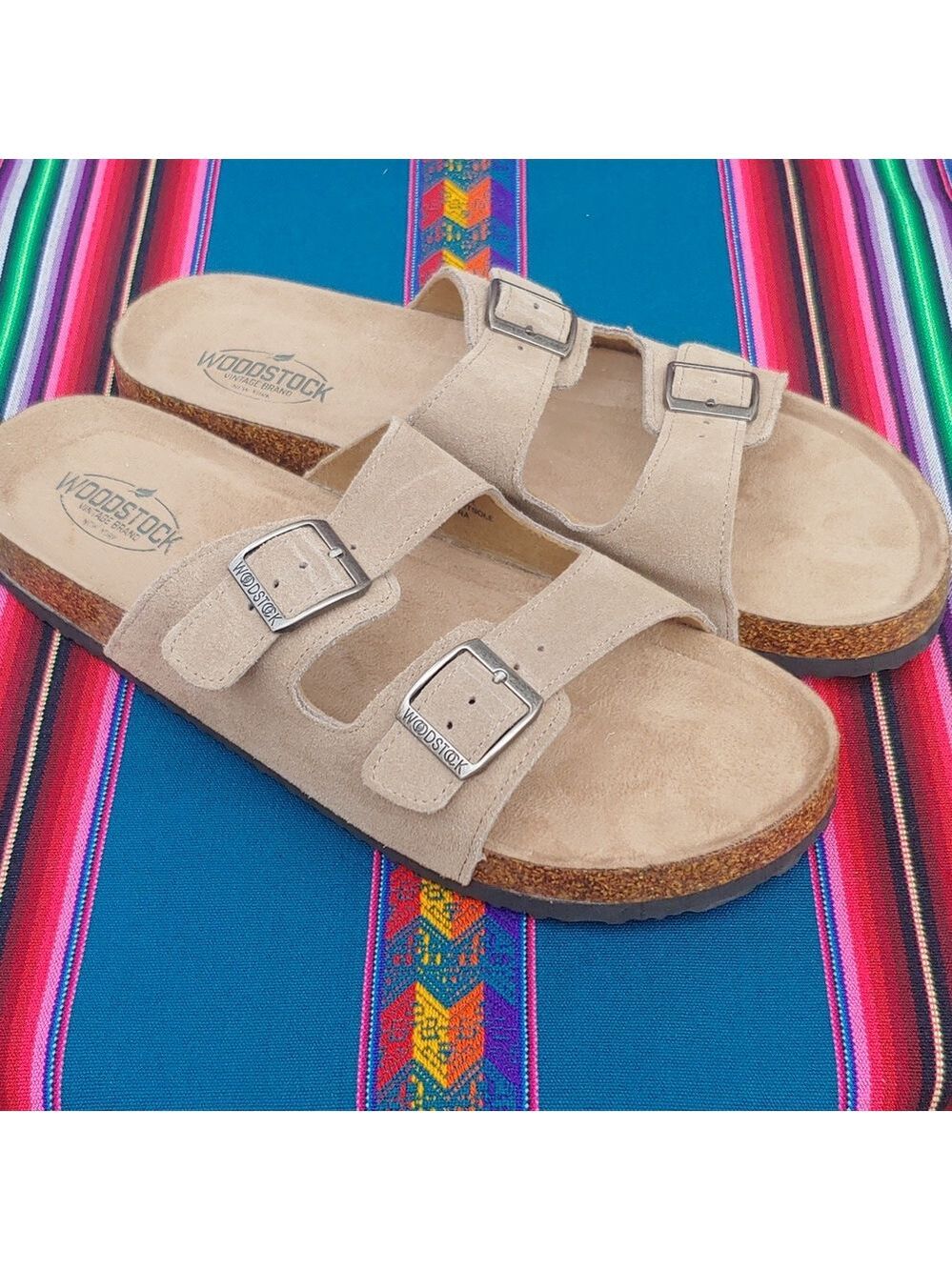 Woodstock Men's Vintage Brand NY Leather Cork Strap Sandals Tan size 11 NWOT - Picture 11 of 16